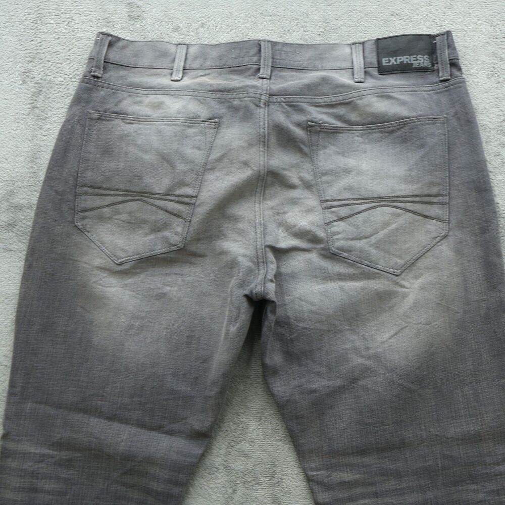 Express Jeans Mens 38x32 Gray Bootcut Kingston Classic Fit Denim Stone Wash - Picture 13 of 16